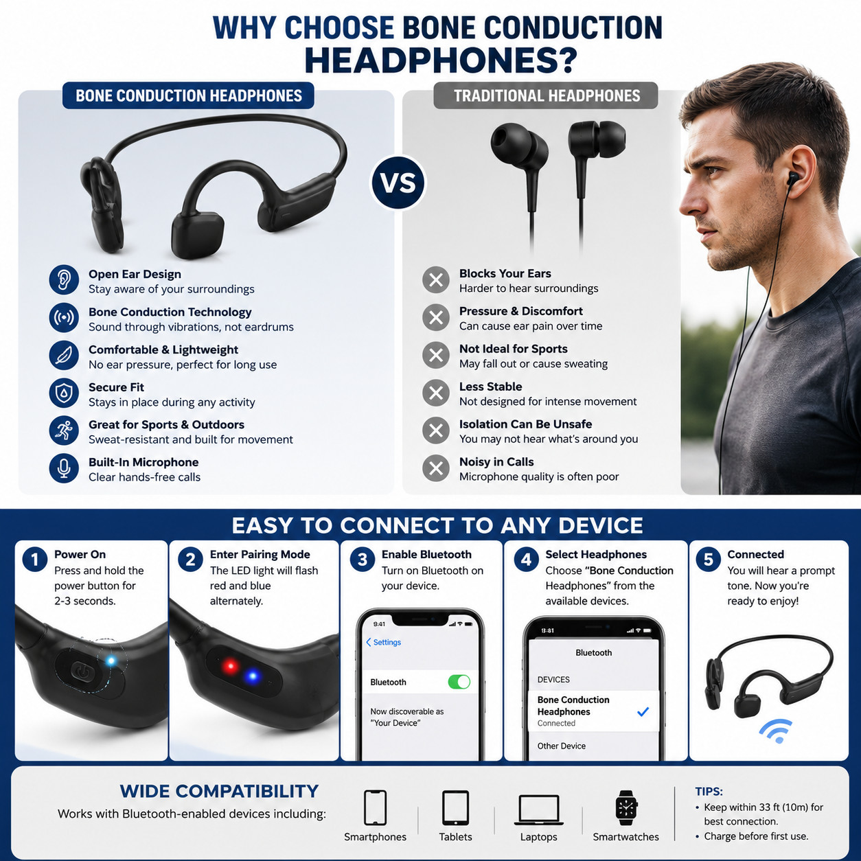 Bone Conduction Bluetooth Headphones Open Ear Sports Running Cycling Headset