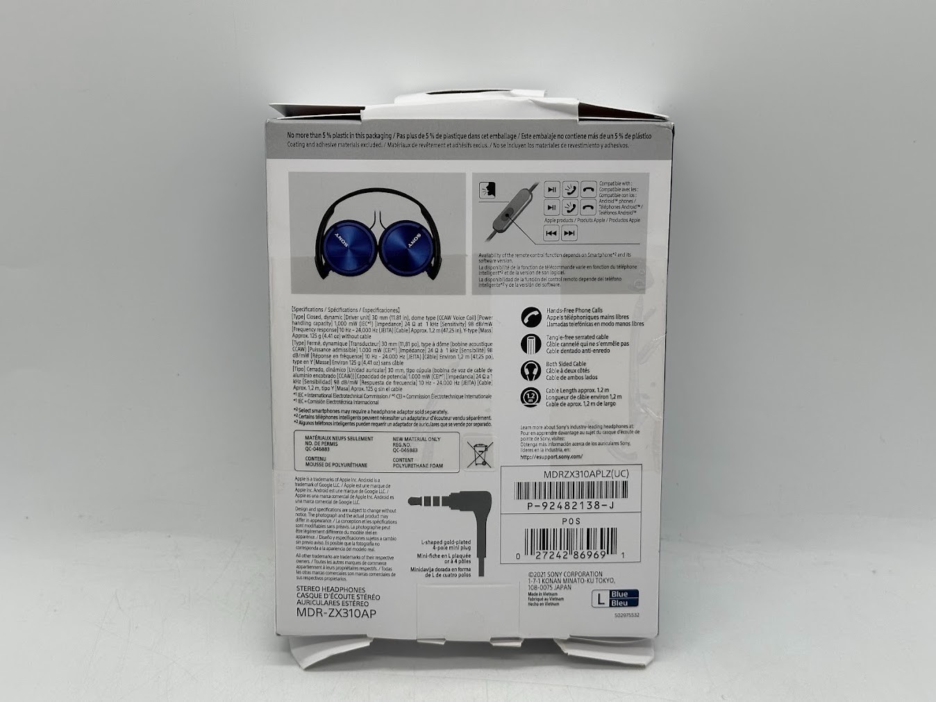 Sony MDR-ZX310AP Wired On-ear Folding Headphones – Blue