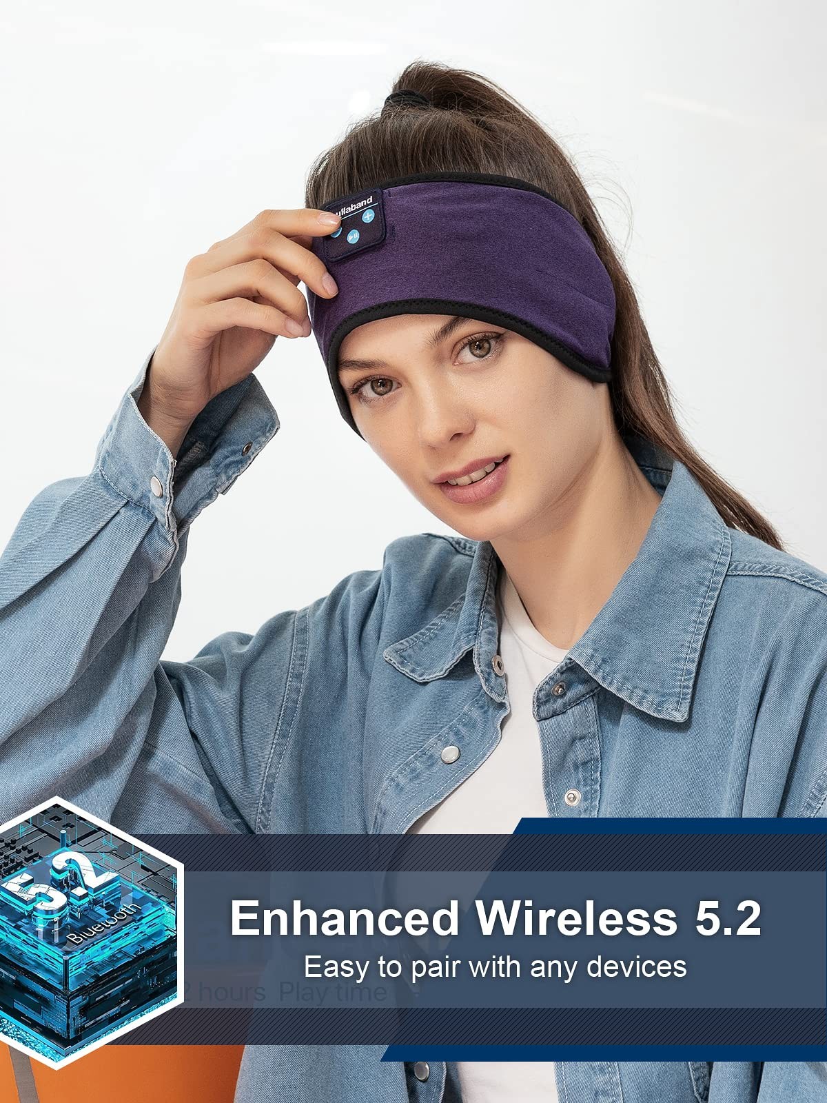 Lullaband Bluetooth Headband Headphones, 1 Count (Pack of 1), Dark Purple