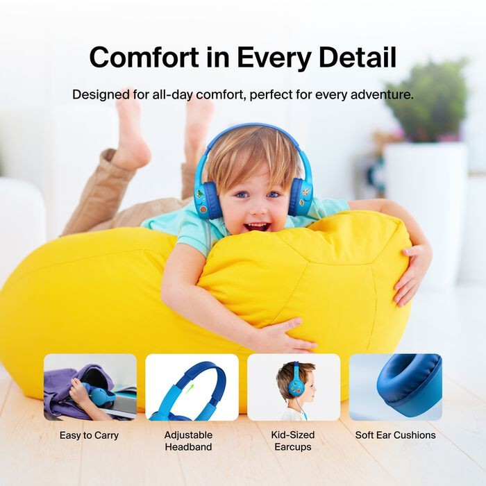 Belkin Kids Headphones Wired, Volume Limited, USB-C 3.5mm Parents Trusted – Blue
