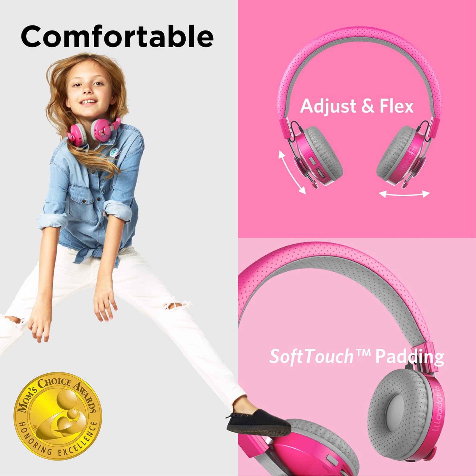 LilGadgets On-Ear Kids Headphones – 4+ Years, Pink, Untangled 4 Years +, Pink