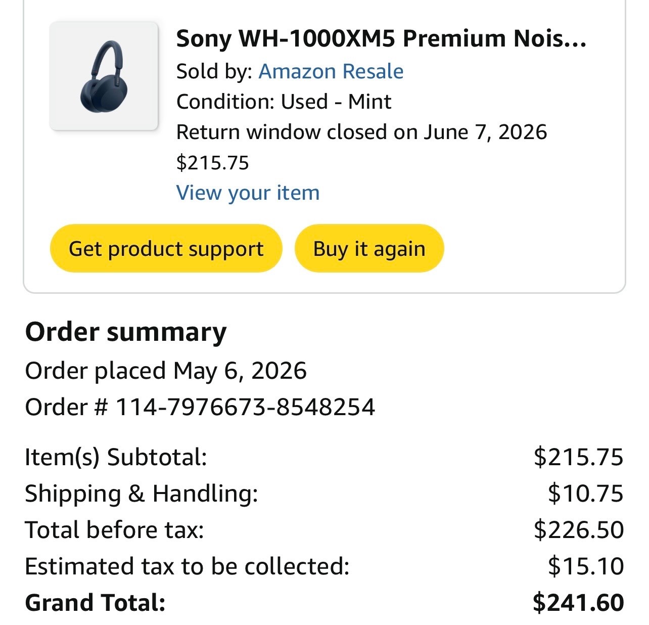 Sony WH1000XM5/L Wireless Bluetooth Over-Ear Headphones – Blue