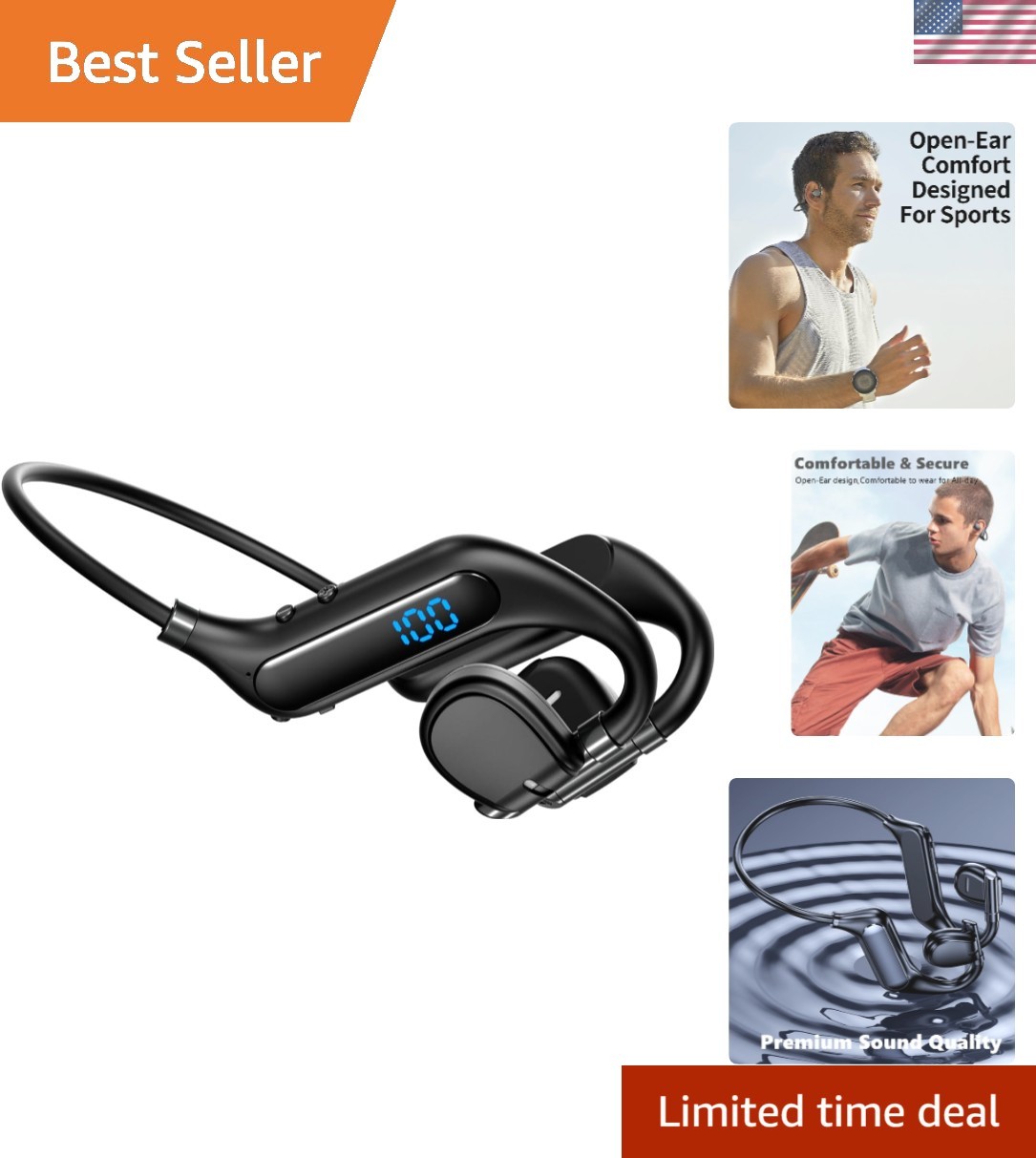 Bone Conduction Bluetooth Headphones – 38 Hours Playtime for Active Lifestyles