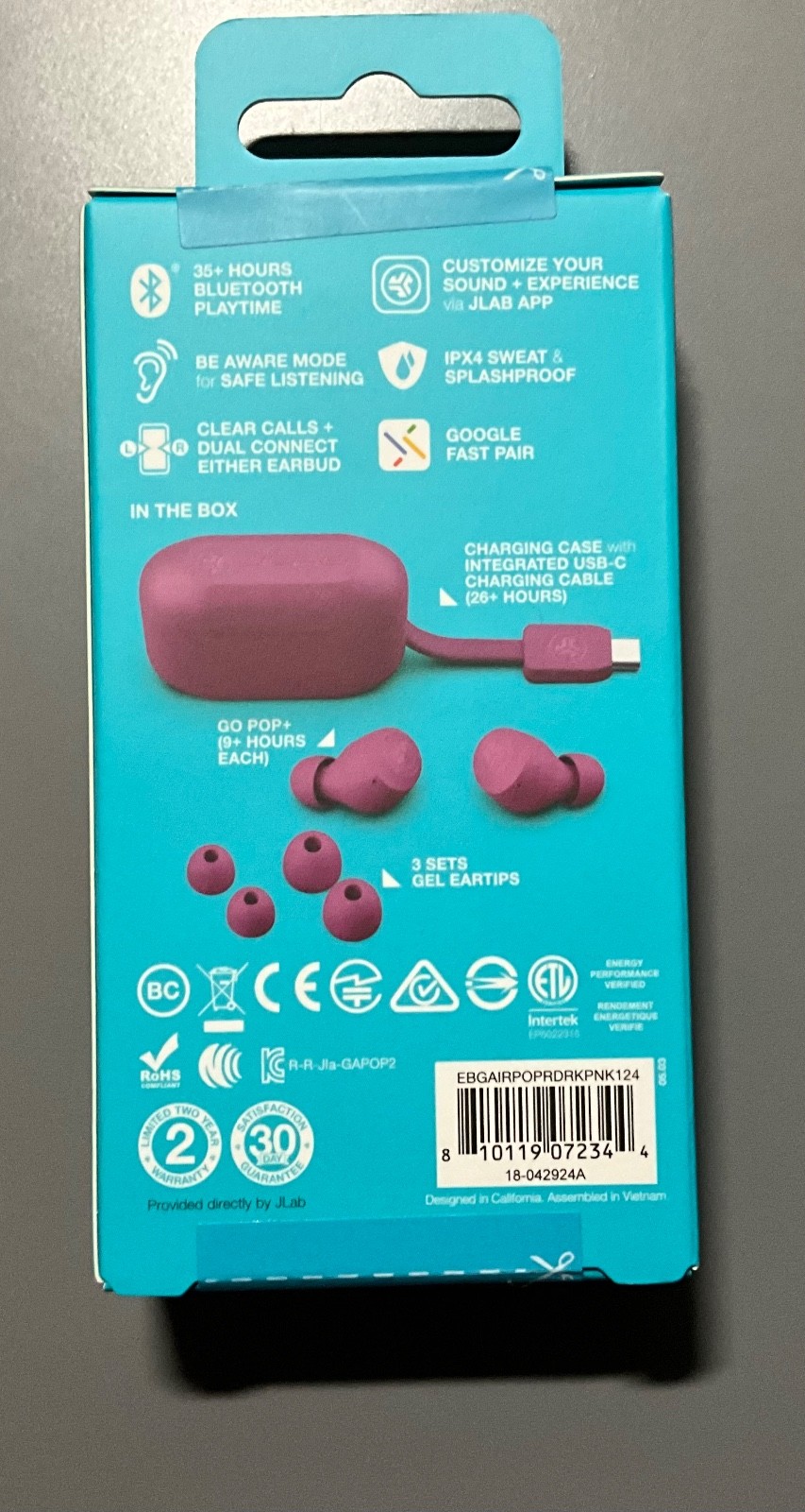 JLab Go POP+ True Wireless Bluetooth Earbuds 35+ Hours Playtime NEW, SEALED