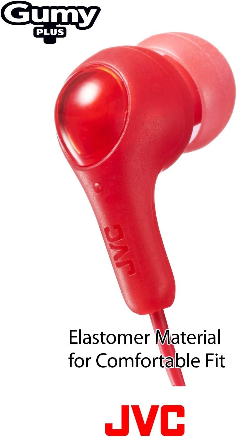 JVC Gumy in Ear Earbud Headphones, Powerful Sound, Comfortable – Red