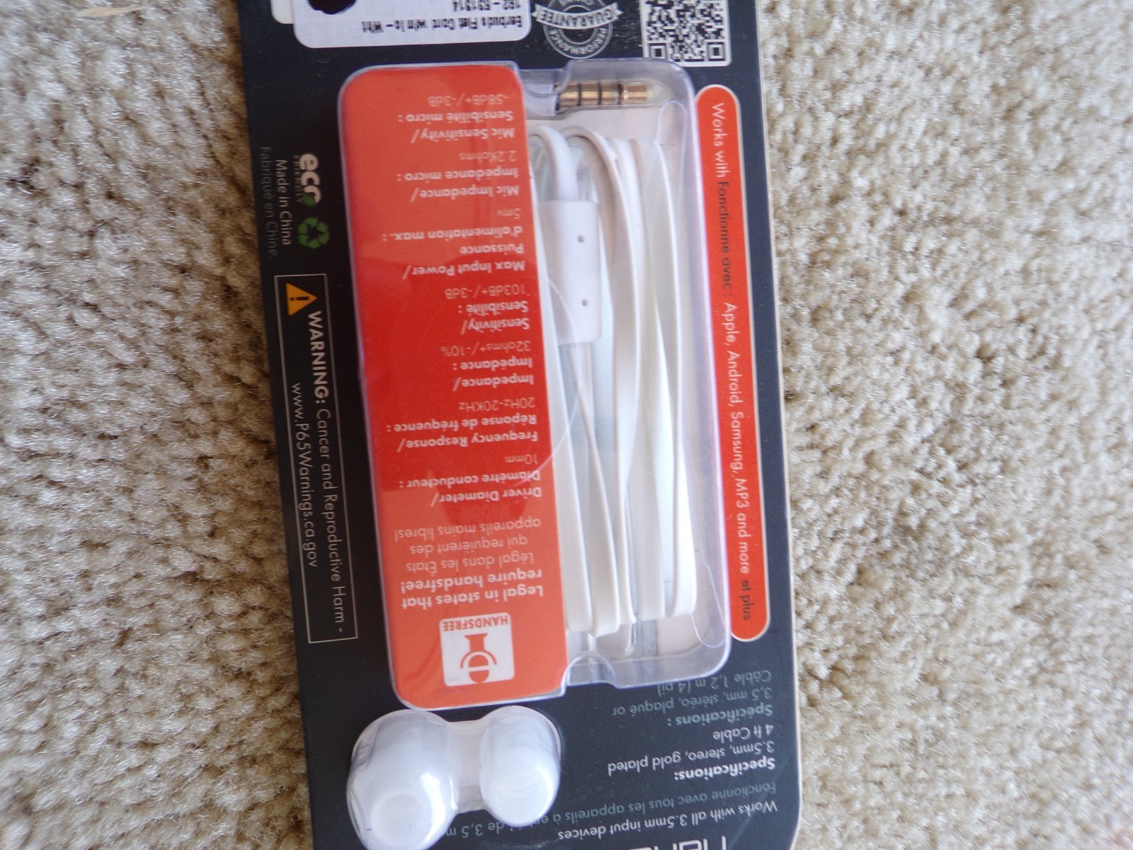 Powerup Stereo Earbuds 3.5 mm Handsfree 4 Ft Cable; @c17