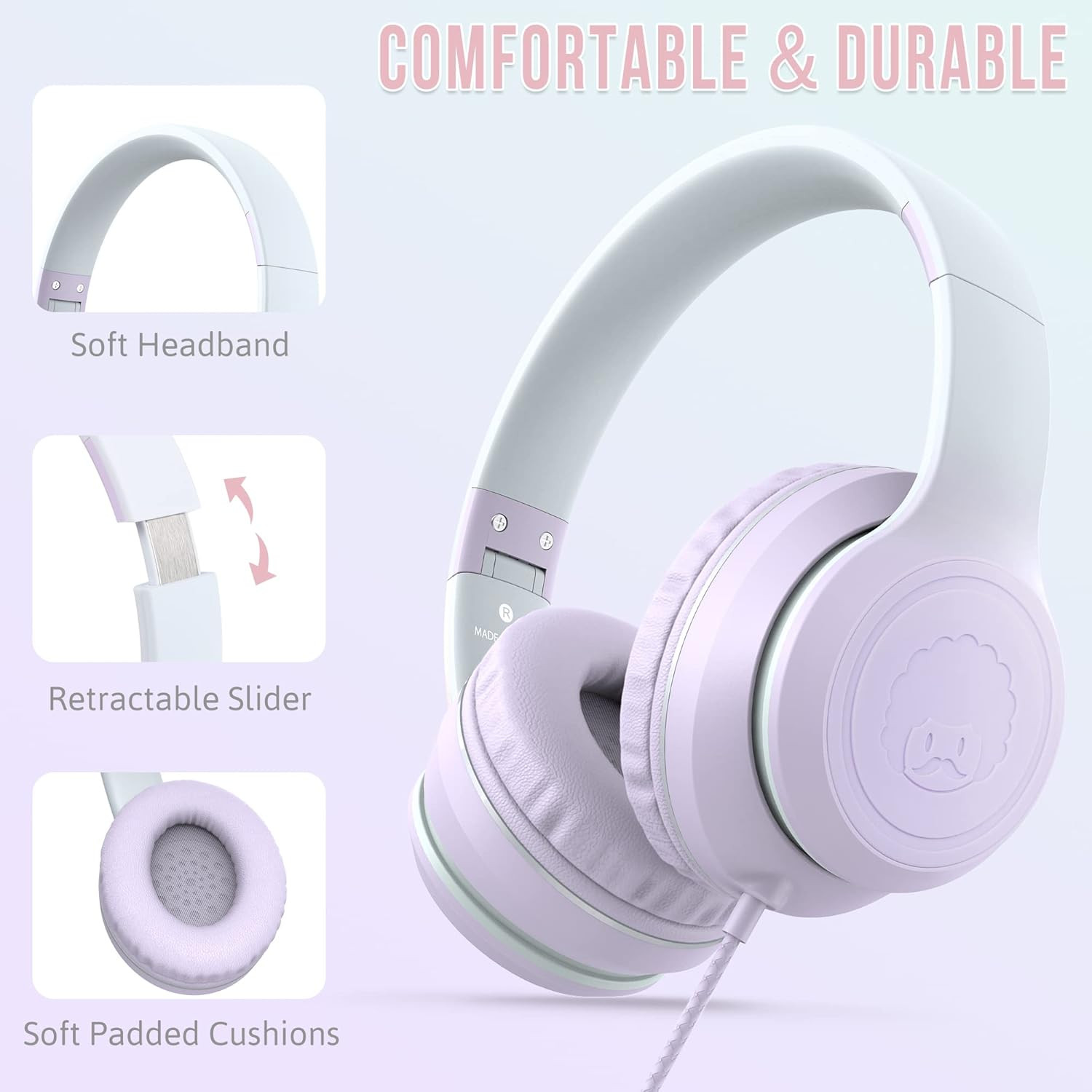 Rockpapa L22 Wired Headphones for Kids Girls Boys Women with Microphone, Foldabl