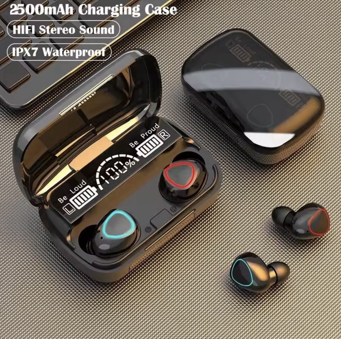 Wireless 3500mAh Charging Box Waterproof Bluetooth Headphones with Microphone