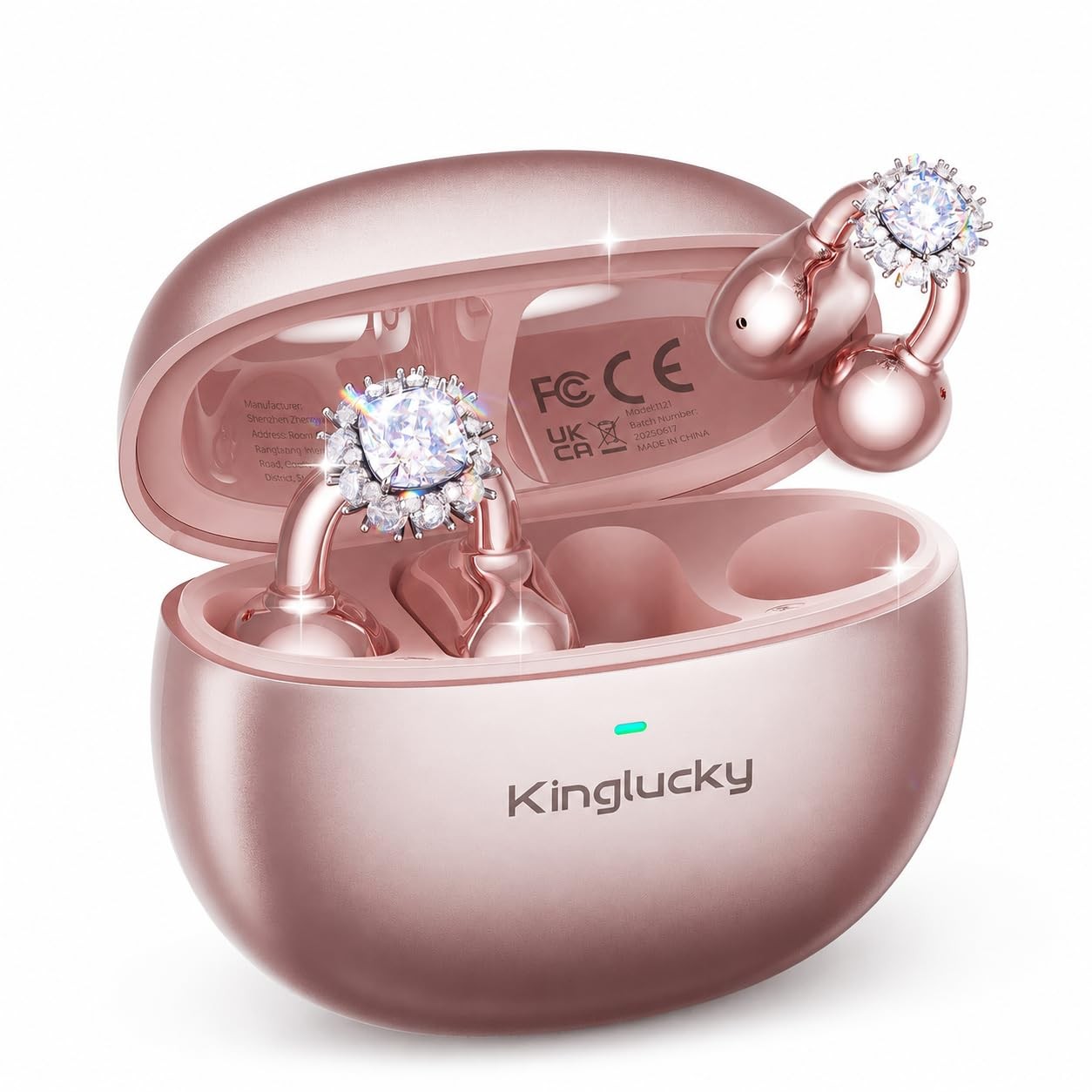 Clip-On Open Ear Earbuds with Detachable Diamond Earrings, Bluetooth 5.4 Open…