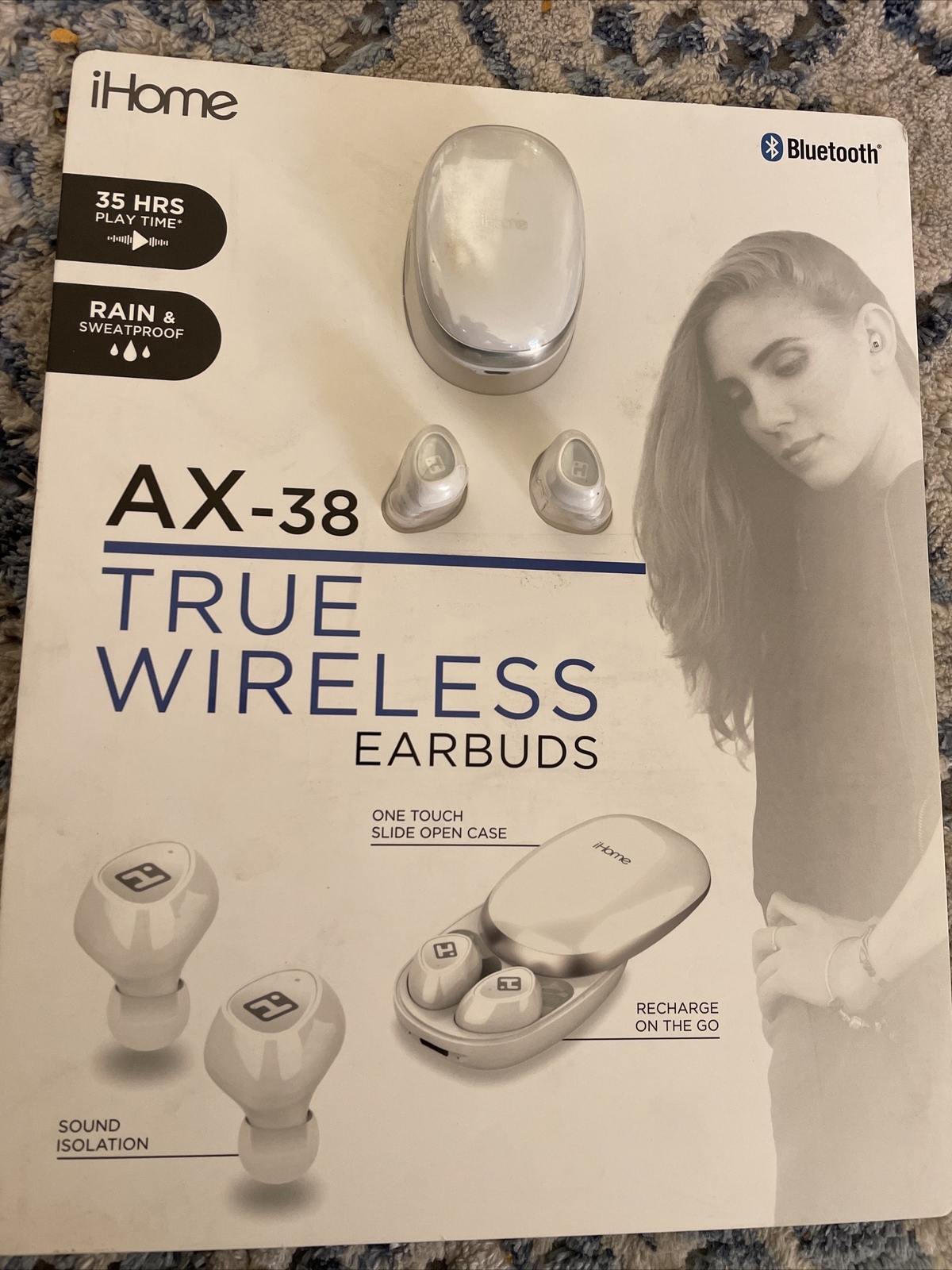 IHOME AX-38 True Wireless Earbuds with Charging Travel Case (WHITE)