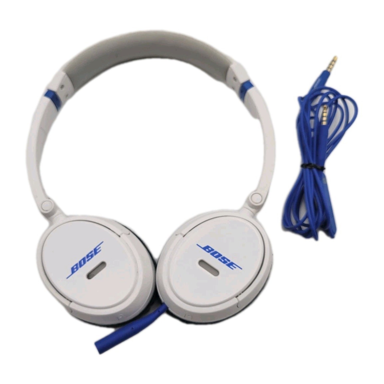 Bose SoundTrue On-Ear Headphones White/Blue Adjustable Need Ear-pad Tested GOOD