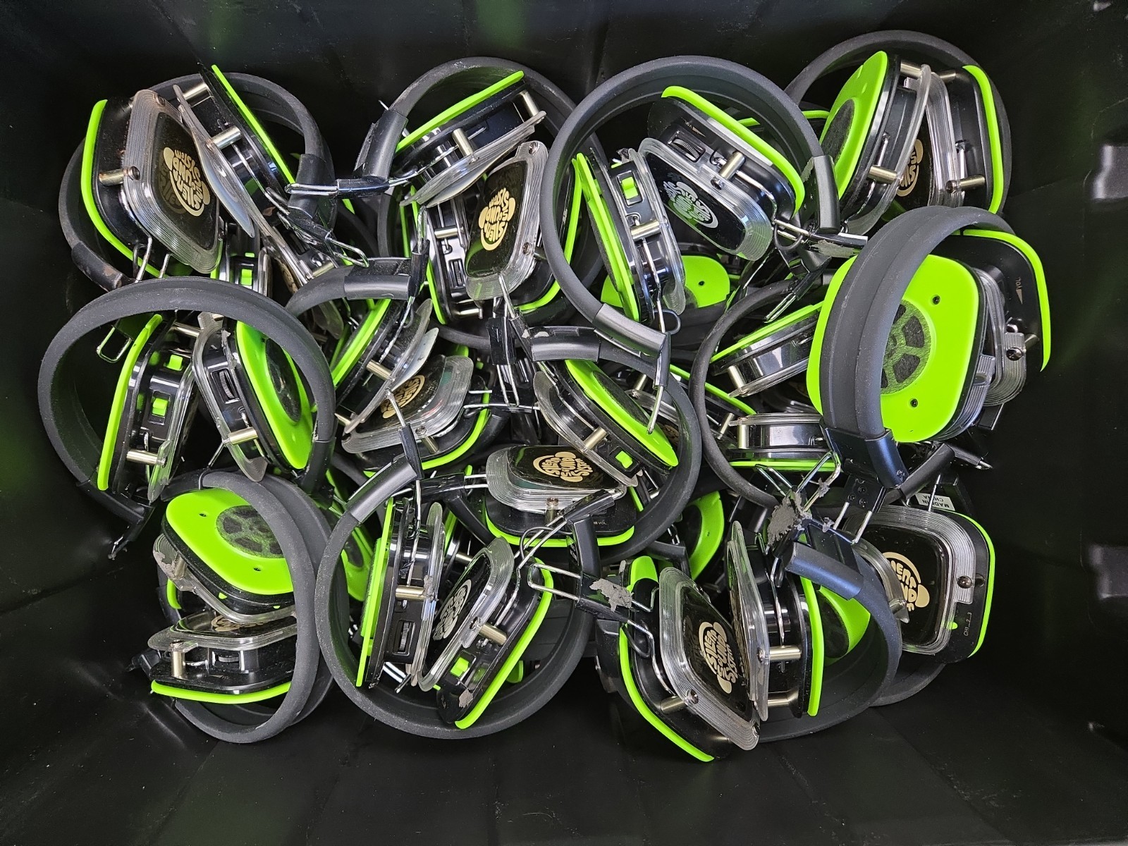 Lot Of 33 Silent Disco Sound System Headphones, Led Light And Transmitter READ**