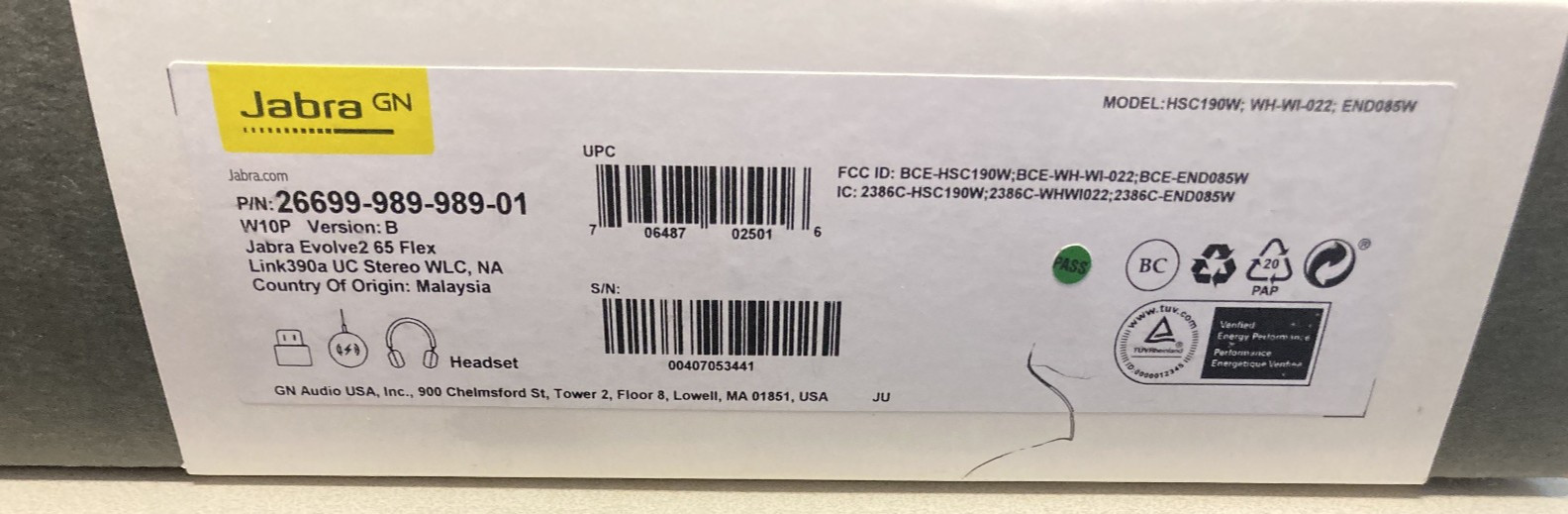 Jabra Evolve2 65 Flex UC USB-C Wireless Headset Charging Pad 26699-989-889