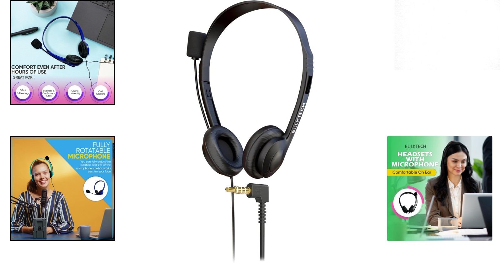 Wired On-Ear Leather Headsets with Boom Microphone & Noise Cancellation, Black
