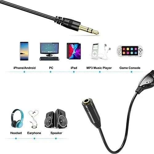 Inline Volume Sound Control Adapter Cable Aux Extension For 3.5MM Headphone