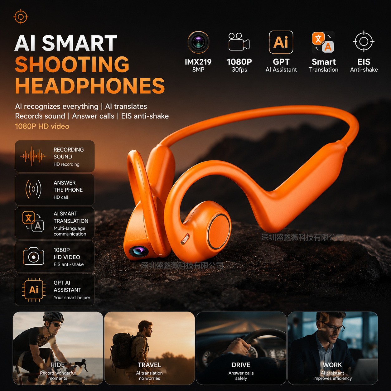 On Ear HeadphonesSports Earbuds 800MP Camera AI Voice Translate Video Recording