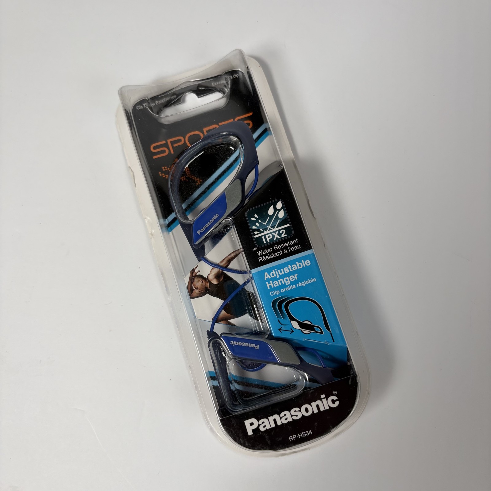 Vintage Panasonic RP-HS34 Sports Ear-Hook Headphones IPX2 Water Resistant Blue