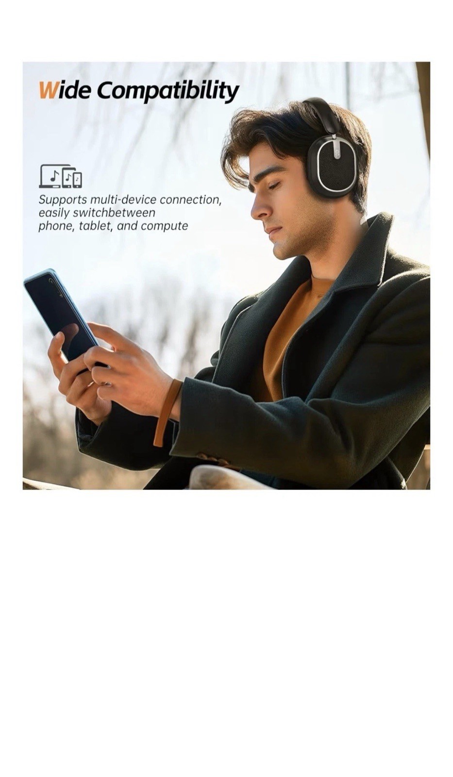 COOSII Black Bluetooth Over-Ear Headphones, Adjustable Headband, Rotatable 90°