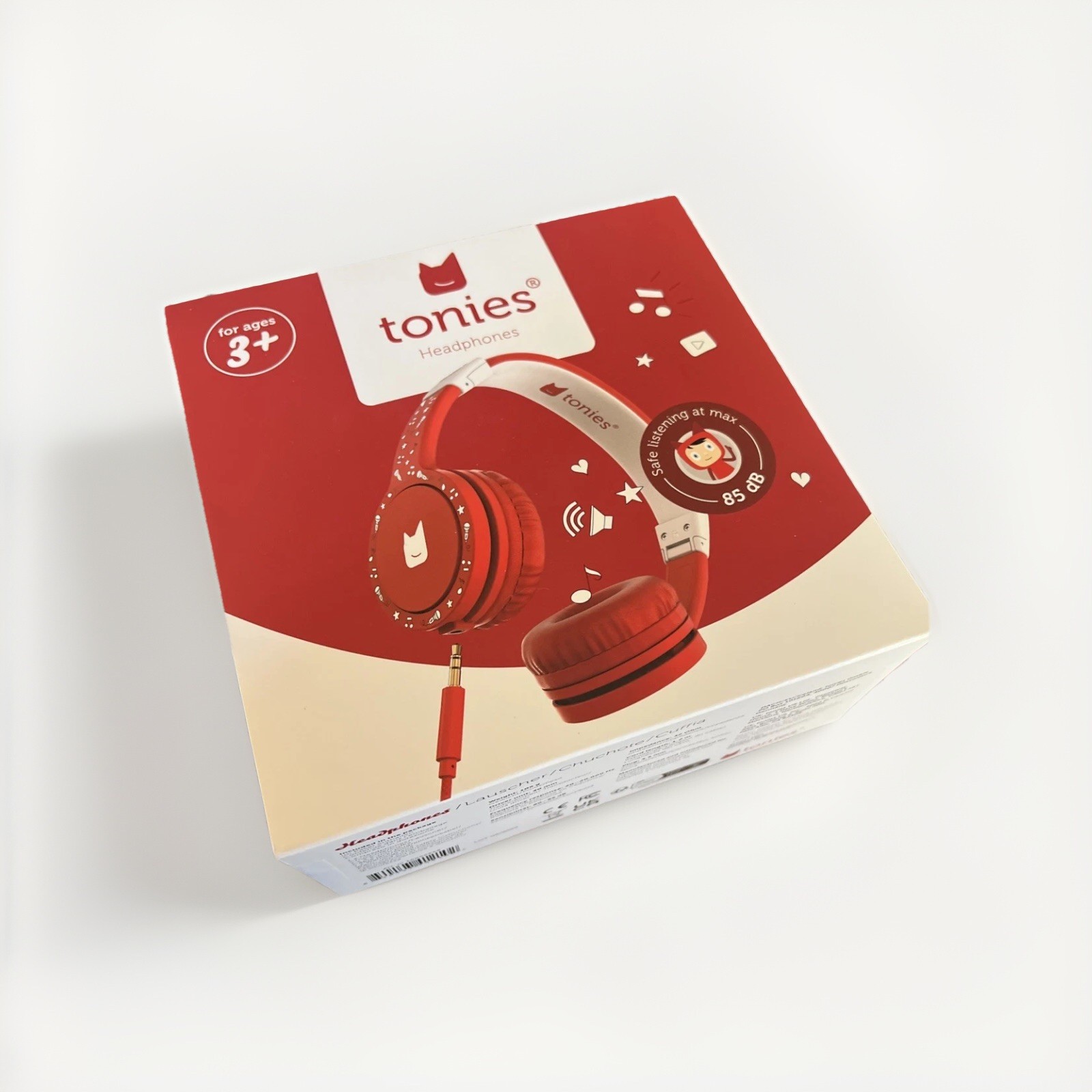 Tonies 10002558 Foldable Wired Headphones for Kids, Red, Kid Volume Safe!