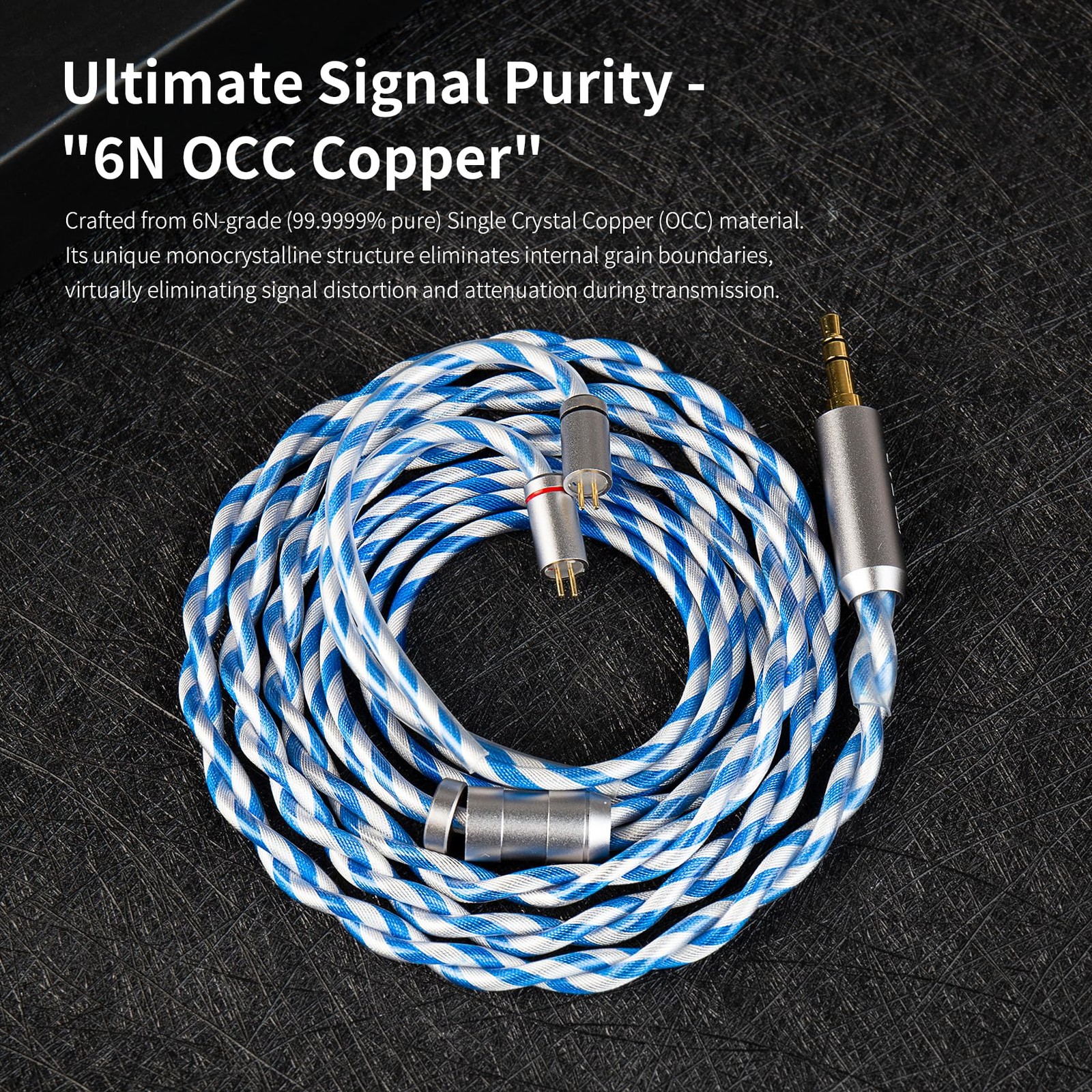 KBEAR Frost IEM Cable 6N OCC Gold-Plated 2PIN 4.4mm Silver Blue 1.2m HiFi Earpho