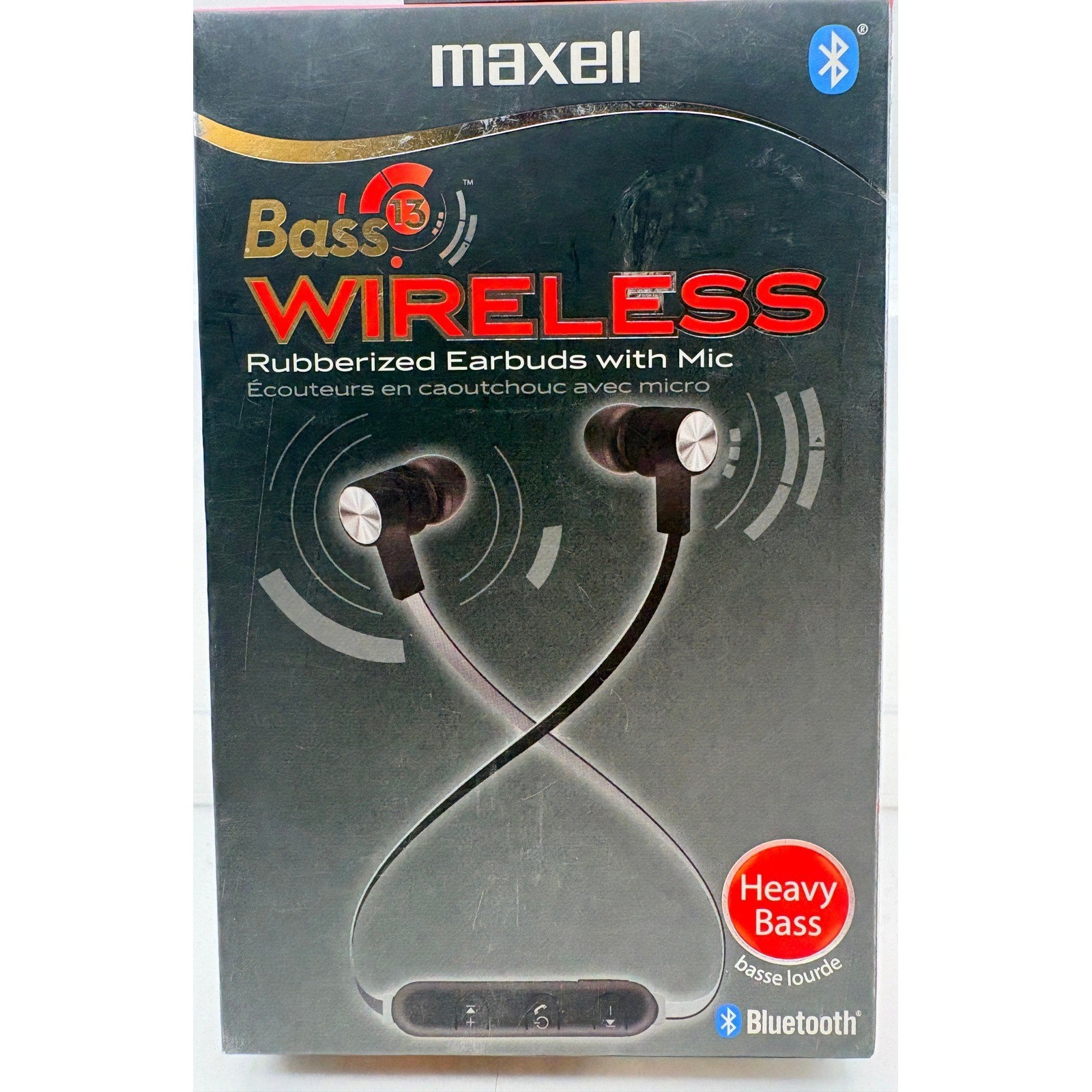 Maxell Bass 13 Wireless Rubberized Earbuds with Mic Bluetooth Black B13-EB2