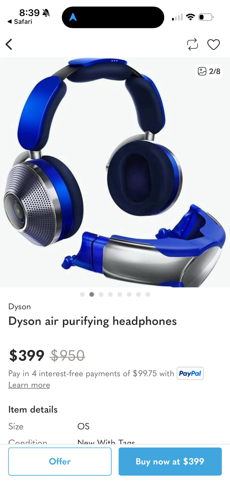 Dyson Zone Noise Cancelling Headphones with Air Purifier Ultra Blue Brand NEW