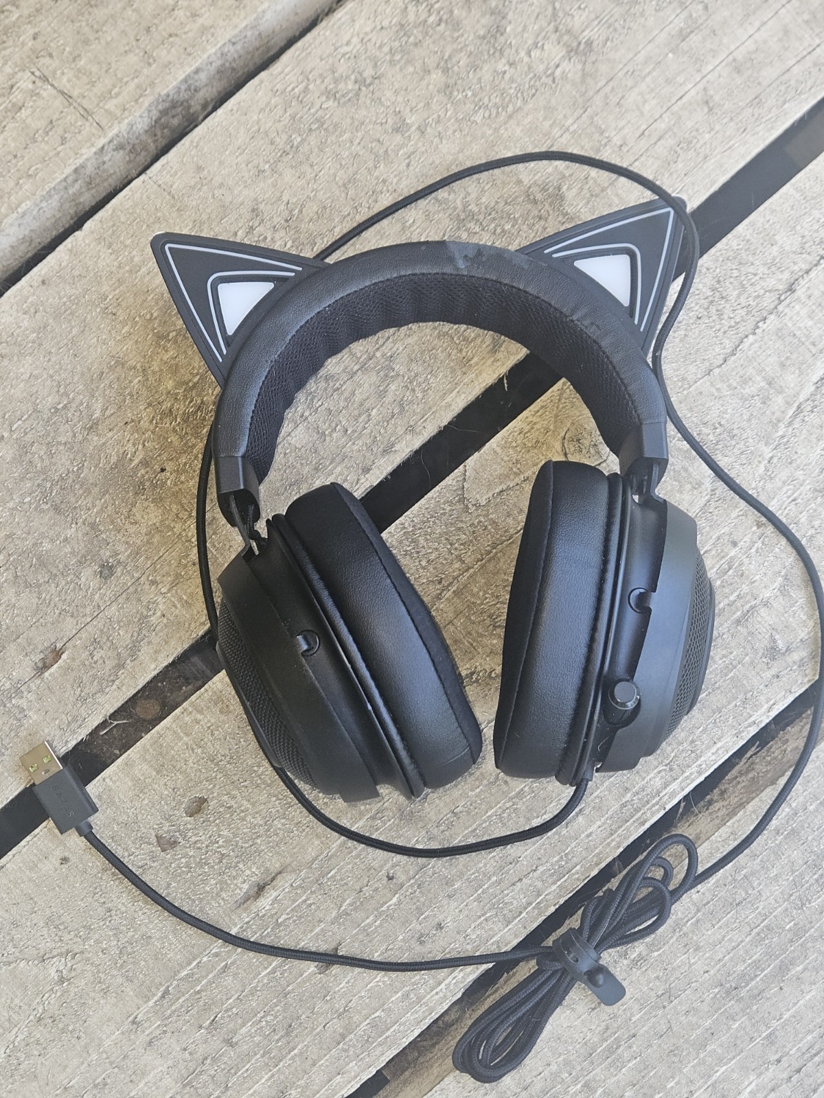 Black Razer Kraken Kitty RGB LED Cat Ear Headset with Retractable Microphone