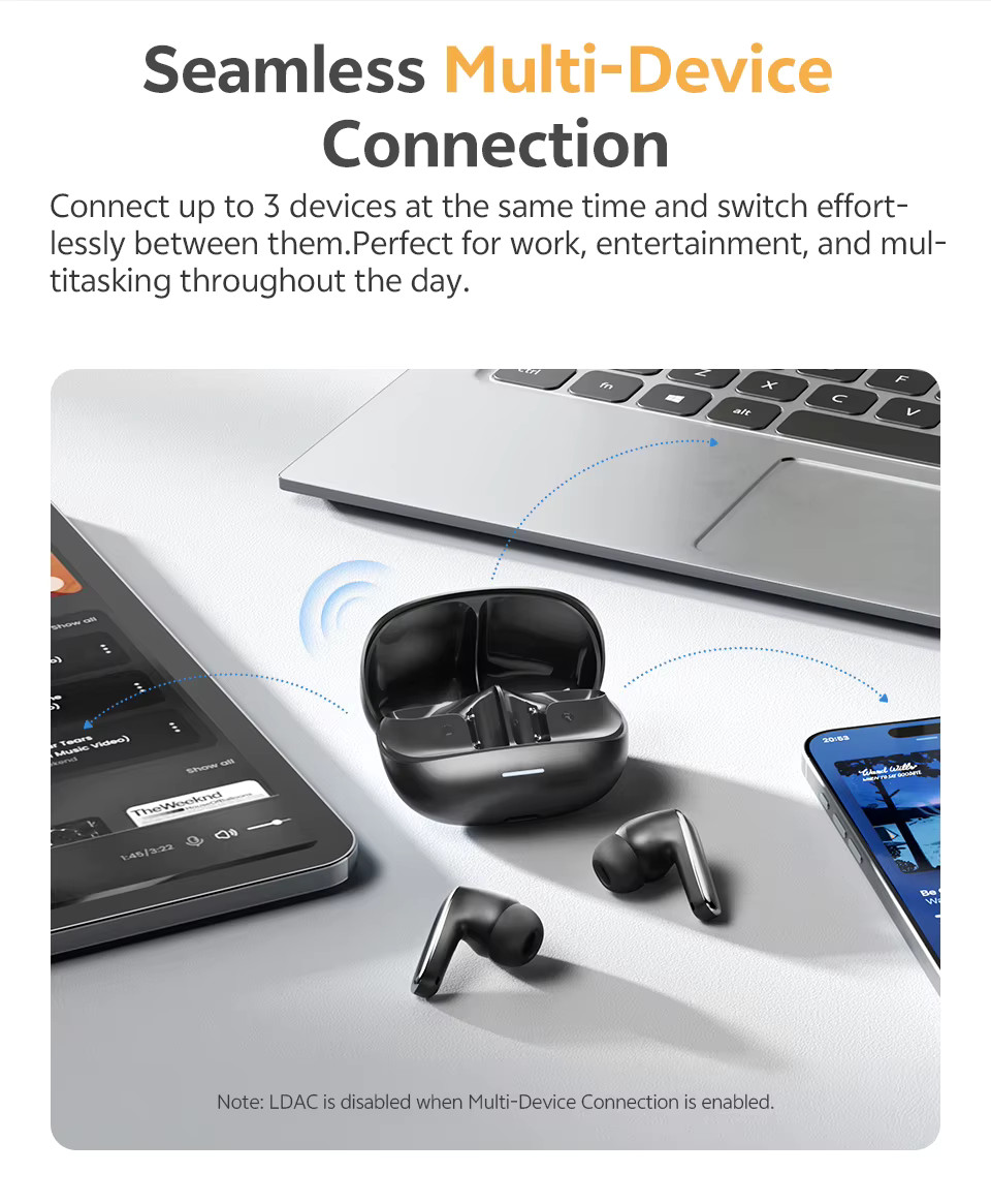 QCY HT21 Wireless Earphones Melobuds N65 -60dB AI Adaptive ANC Earbuds Bluetooth