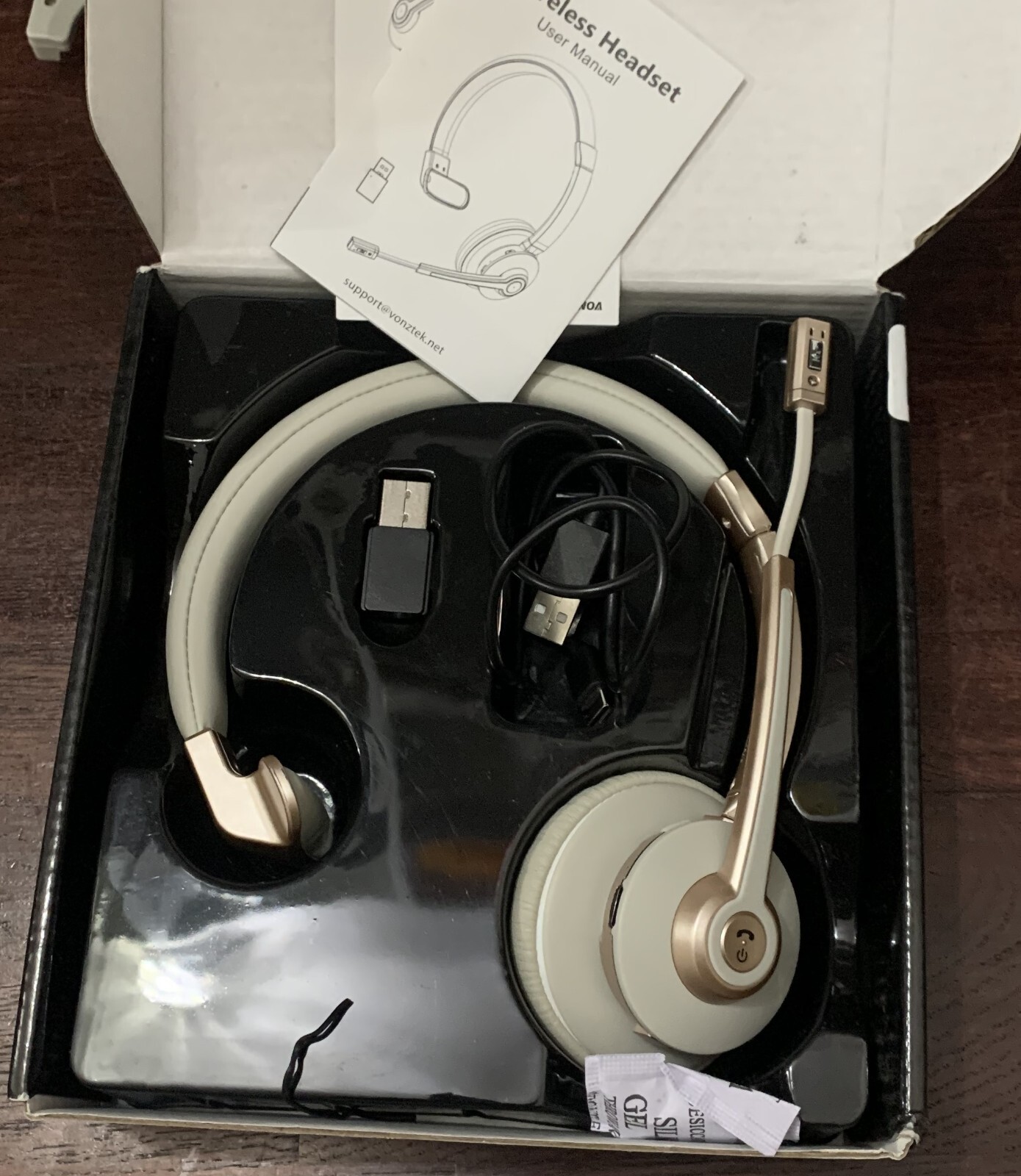 Vonztek Taupe Lightweight Wireless Headset With Noise Cancelling Microphone