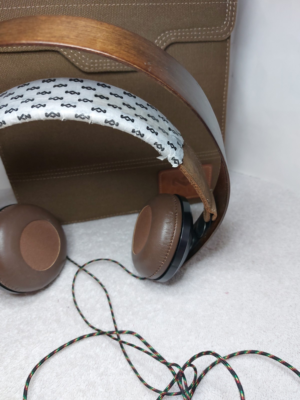 House of Marley Exodus On-Ear Wired Headphones-Harvest Brown Wood/Leather w/Bag