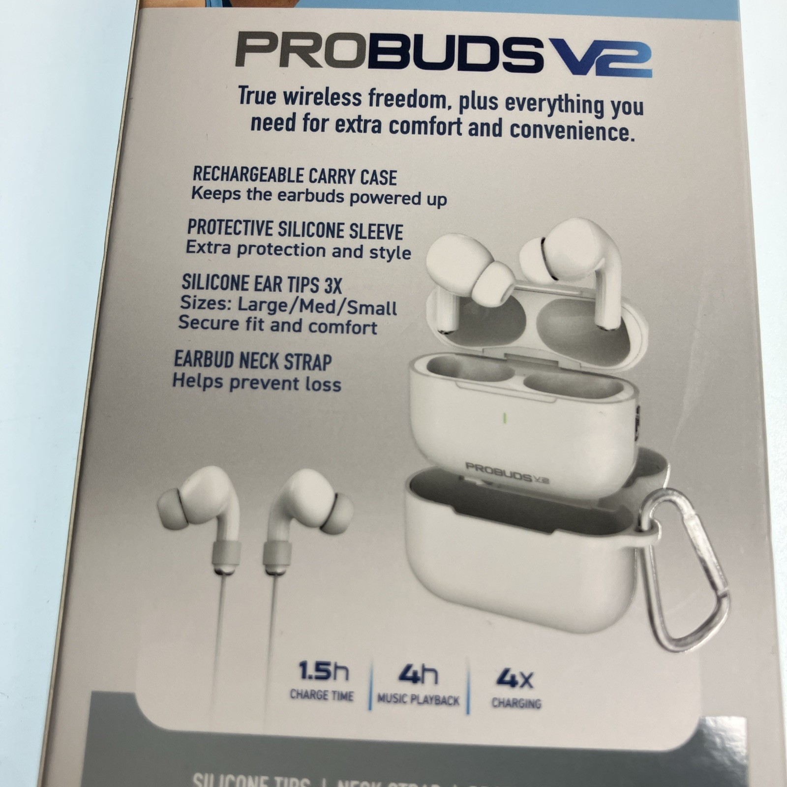 Probuds V2 Bluetooth 5.4 Wireless Stereo Earbuds With Charging Case White