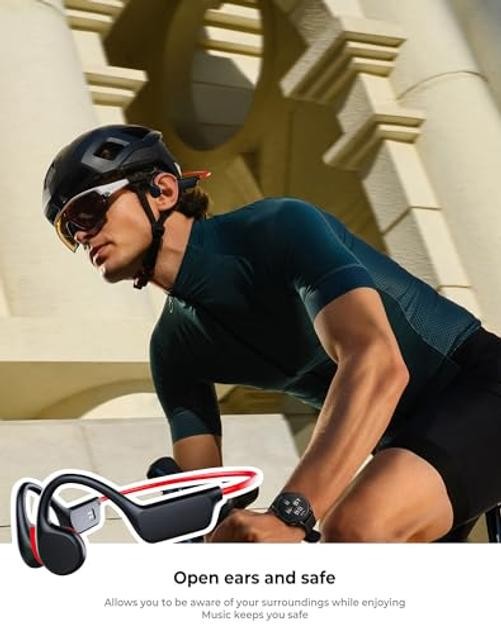 Bone Conduction Headphones Bluetooth 5.3 Swimming Headphones IPX8 Redblack