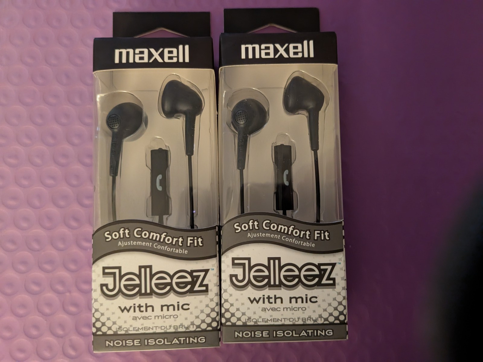 LOT OF 2 Maxell Soft Comfort Fit 191569 Jelleez Black Corded Earbuds Microphone