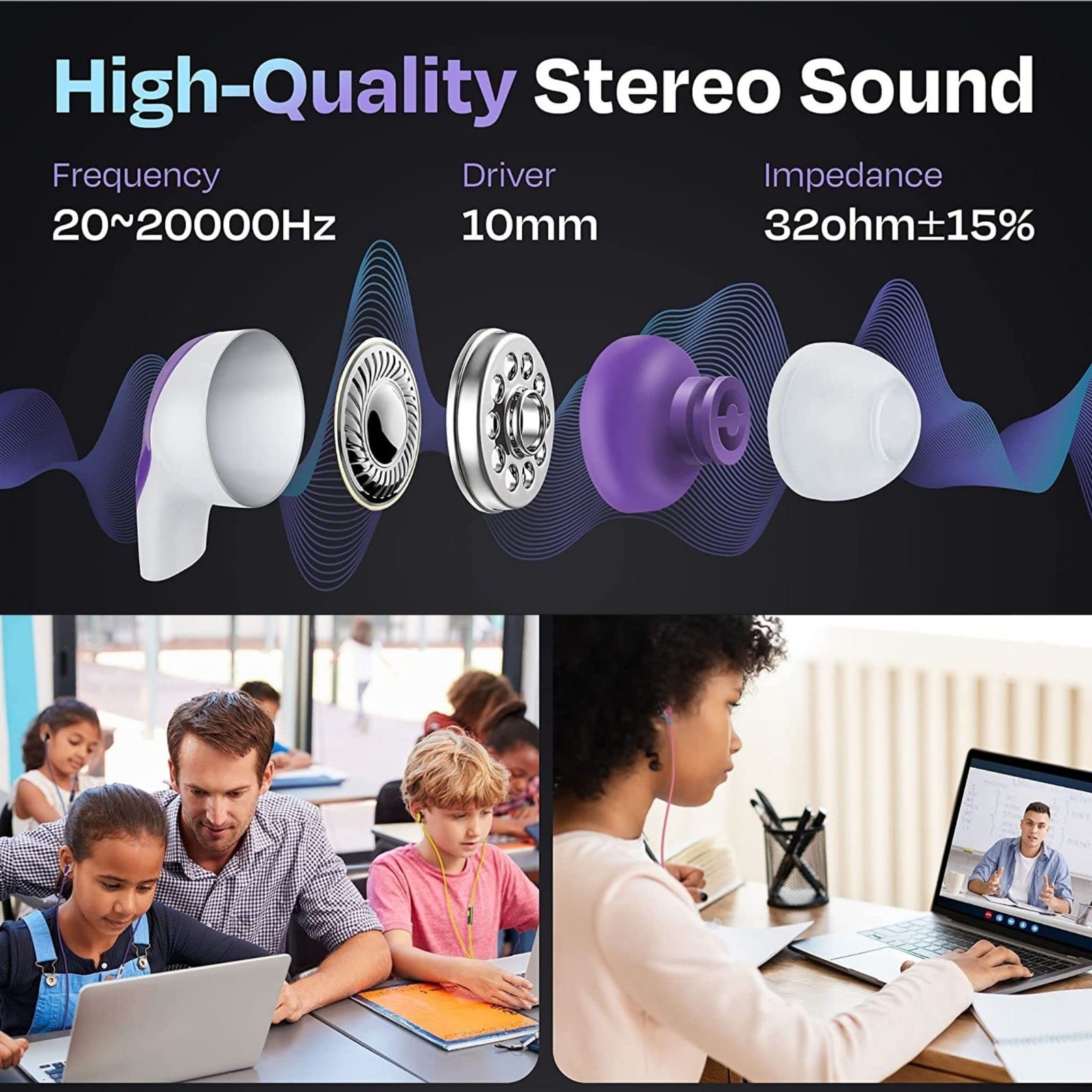30 Pack Bulk Wired Earbuds for Kids – Classroom Earphones with 3.5mm Jack – Asso