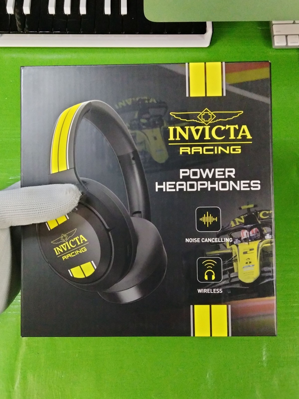 Invicta Racing Power Headphones Black Yellow Wireless Noise Cancel HD Mic 🎧🏁🔥