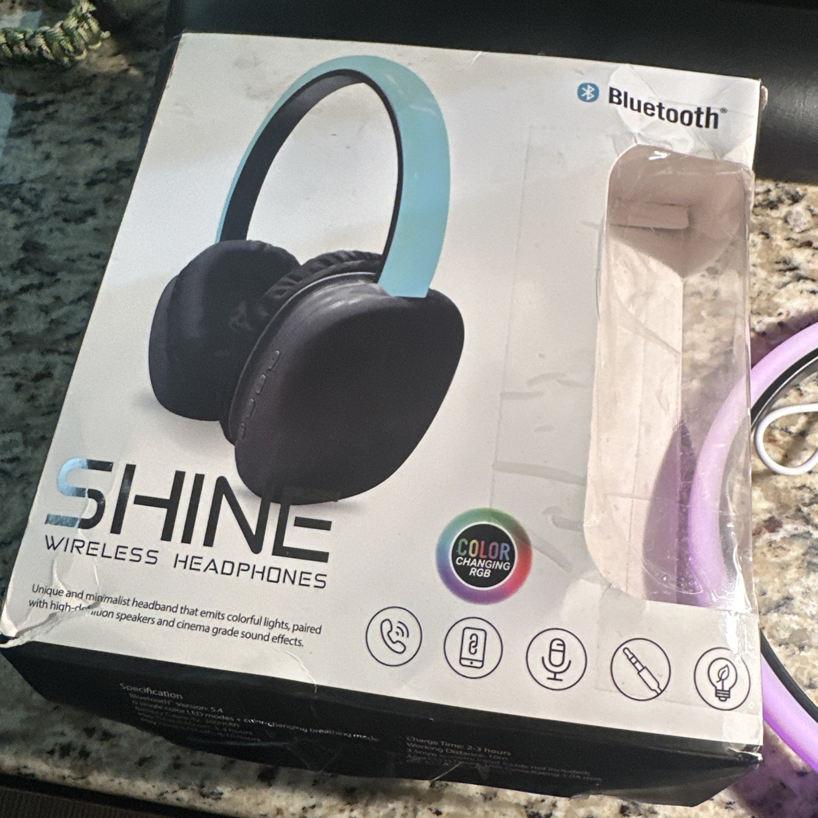 SHINE Wireless Bluetooth Headphones Black LED Light Color Changing RGB Over-Ear