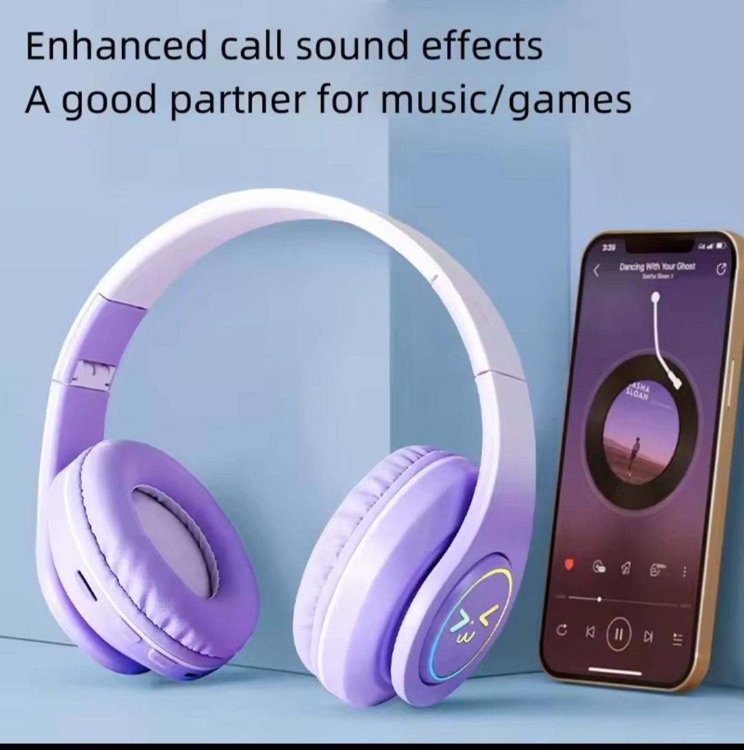 Wireless Bluetooth 5.3 Headphones -LED Light – Modern Design & Powerful Sound