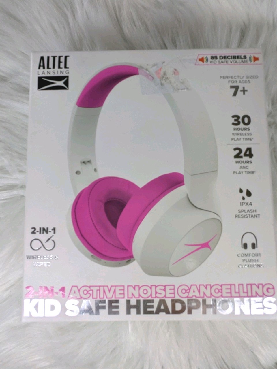 Altec Lansing 2-In-1 Active Noise Canceling Kid Safe Headphones Pink
