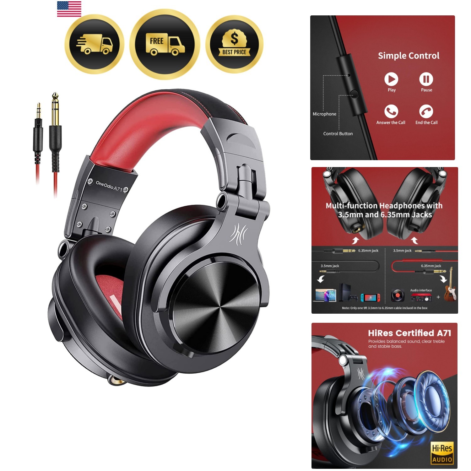 A71 Hi-Res Studio Recording Headphones – Wired Over Ear Headphones with Share…