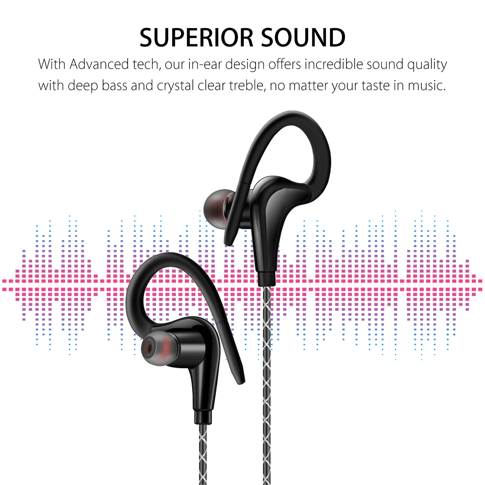 3.5mm In-Ear Wired Earbuds Sports Running Earphone Over Ear Hook Headphone w/MIC