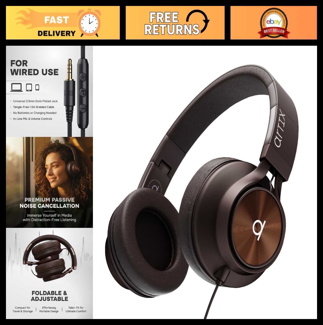 Wired Over-Ear Headphones with Mic & Volume Control for Adults & Kids – 3.5mm Ja