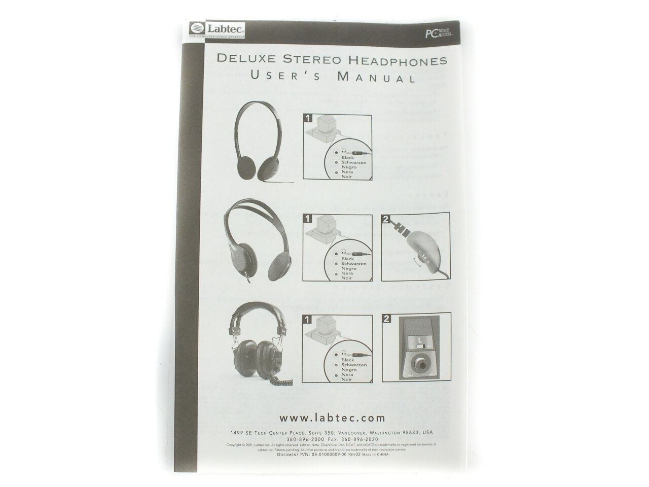 Labtec C-184 Stereo/Mono Headphones with Volume Control 3.5mm 1/4″ – New In Box