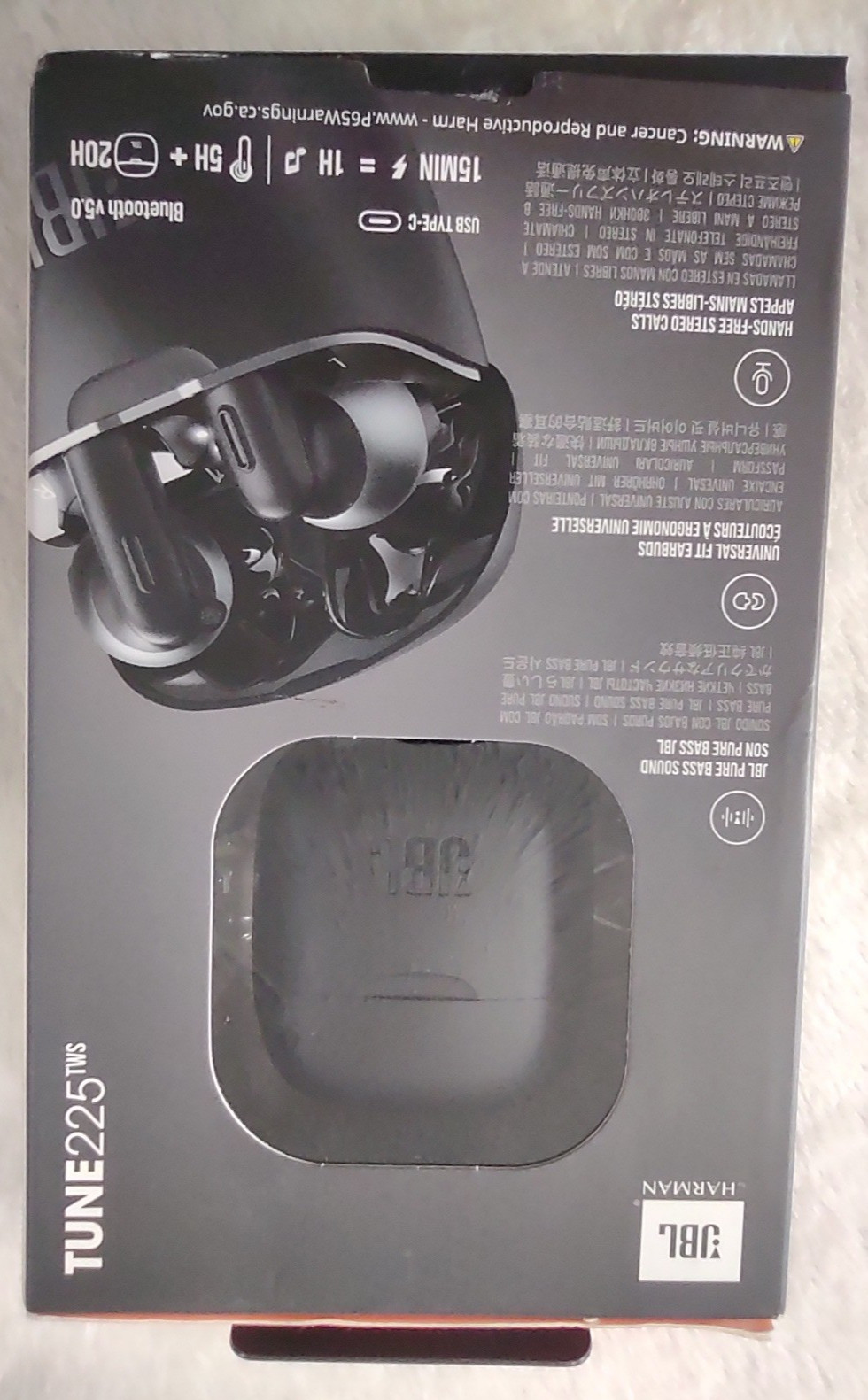 JBL TUNE 225TWS PURE BASS Wireless Earbuds Earphones BT Harman Black – OPEN BOX