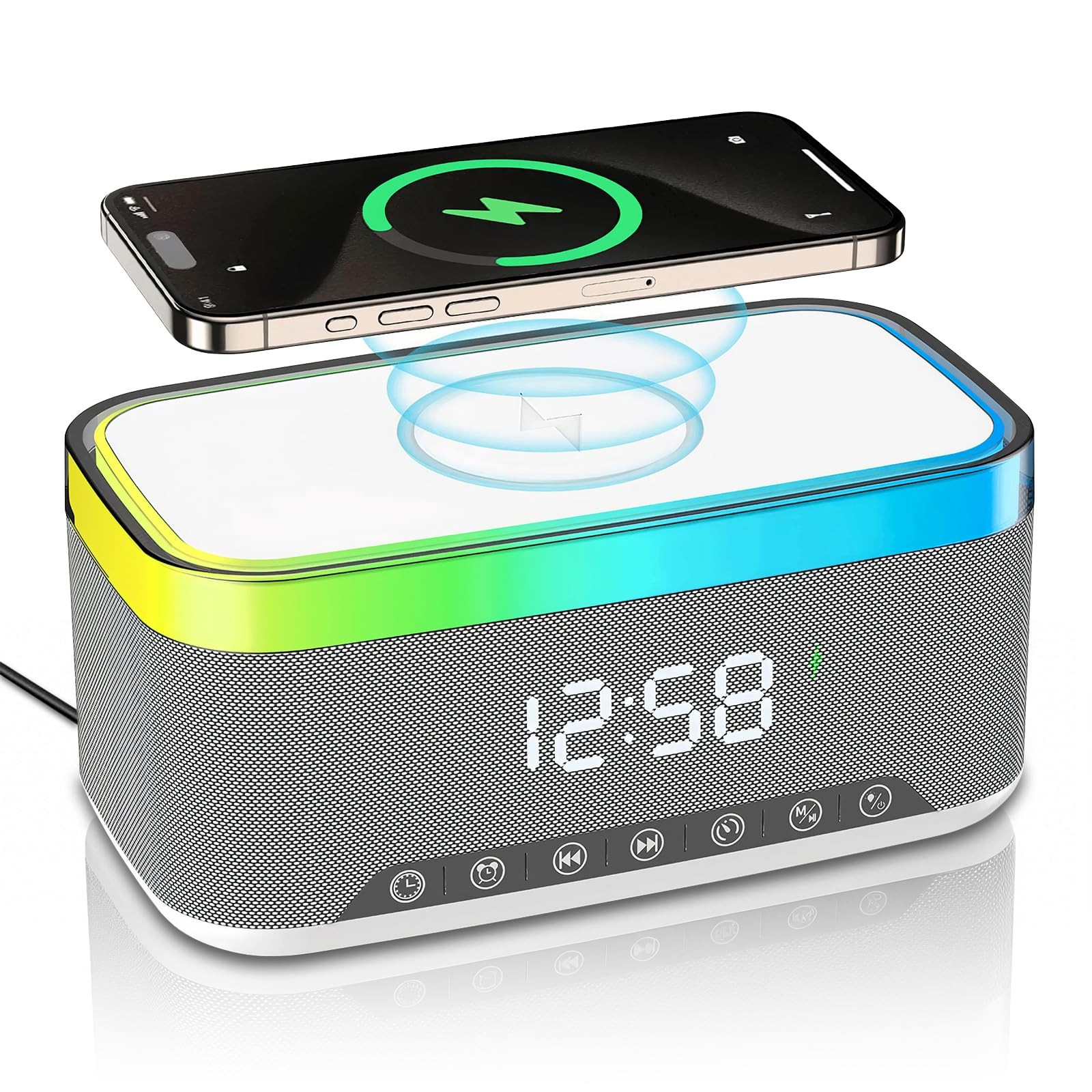 Bluetooth Speaker with Wireless Charging & Digital Clock, LED Display, 15W Qi…