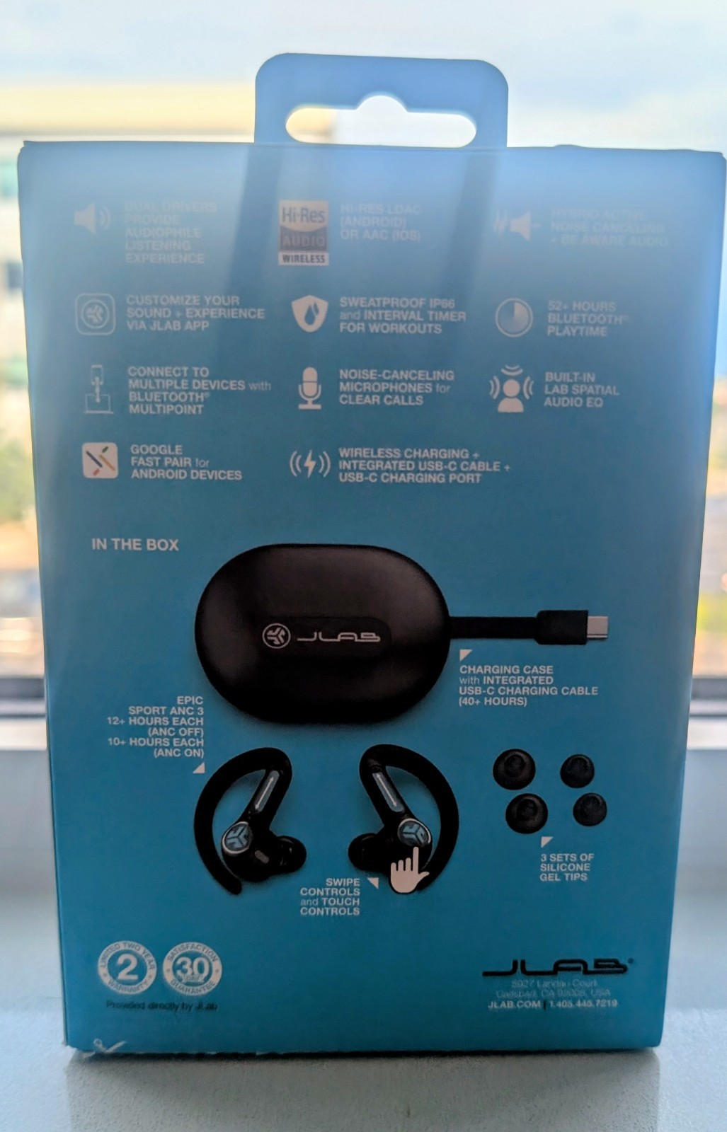 JLAB Hi-Res Audio Wireless LDAC Hybrid Noise Canceling Epic SportsANC3 Dual Driv