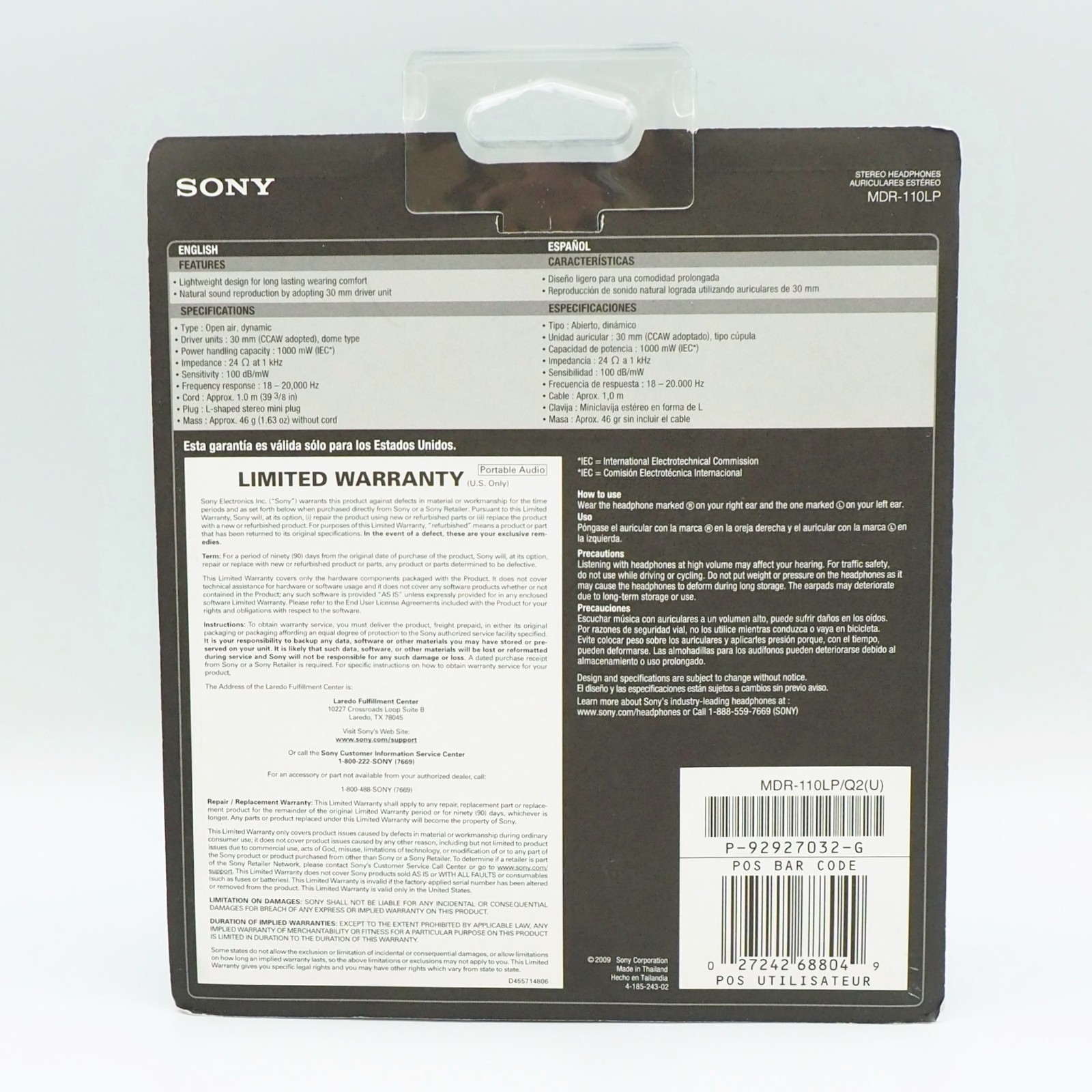 Sony MDR-110LP Lightweight Walkman Stereo Over Ear Headphones Vintage & New