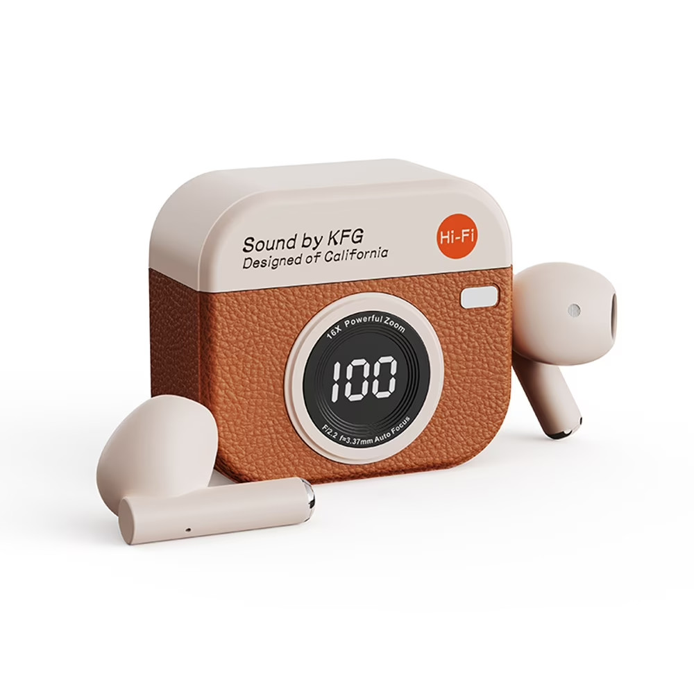Vividus Q86 Retro Camera Design Wireless Earbuds with Digital Display, Bluetooth