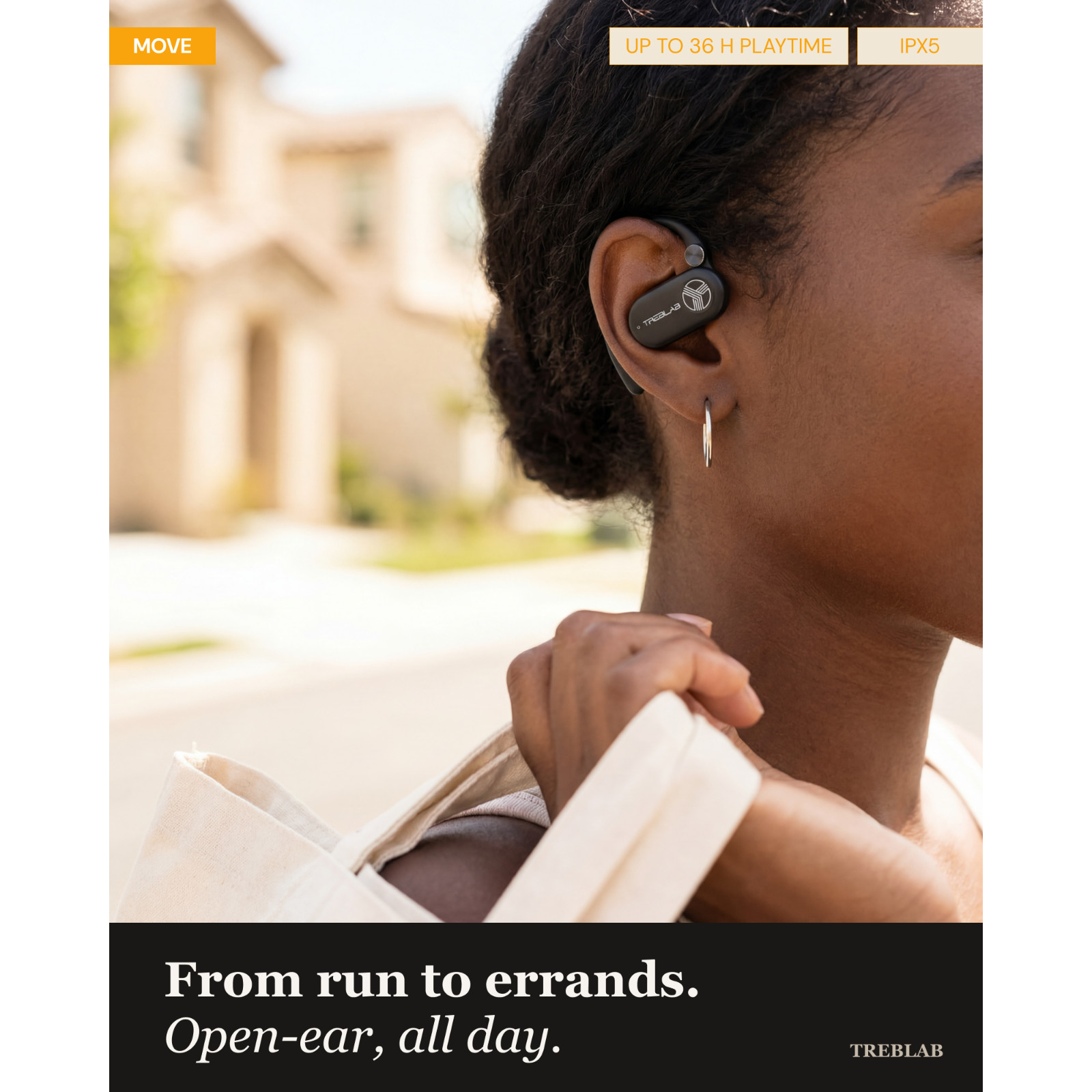 TREBLAB X-Open – True Open Ear Wireless Earbuds, Lightweight, 40H Playtime