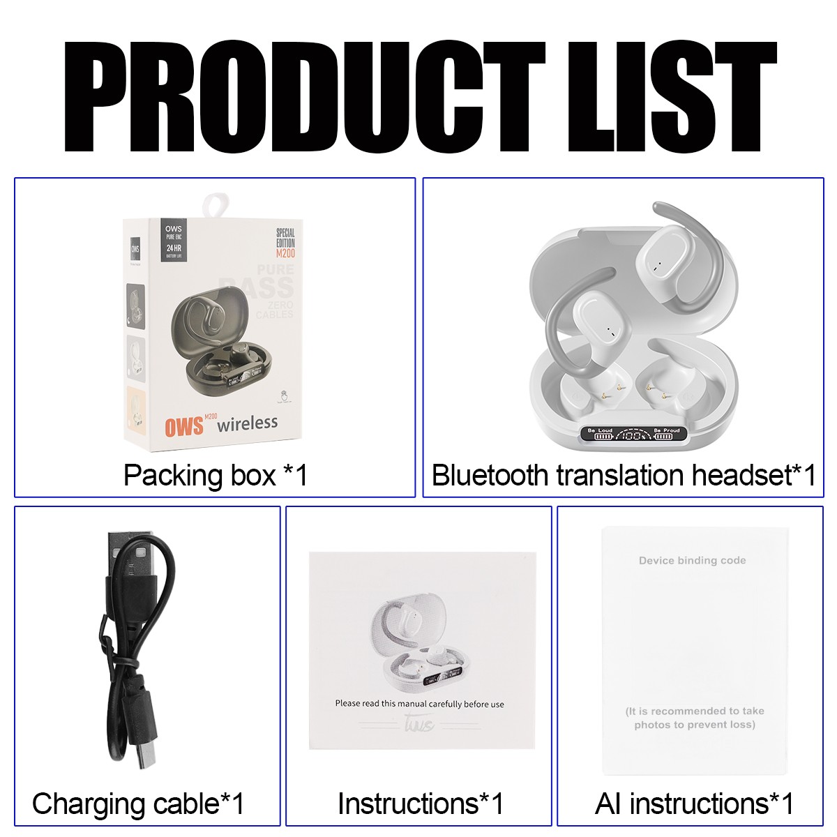 Wireless OWS Open-Ear Headphones w/144-Lang Translation 50Hrs Air Conduction US