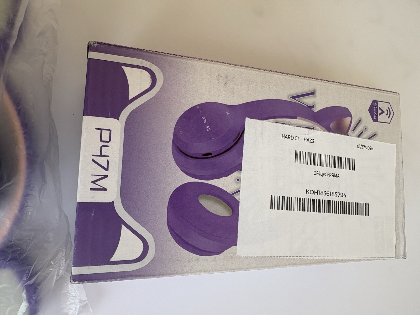 P47M Wireless Cat Ear Headphones Purple Pink Bluetooth USB Adjustable Headband